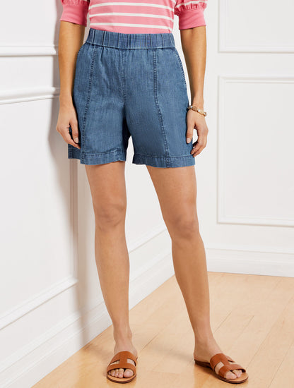 Talbots PULL-ON SHORTS - CHAMBRAY - 6”