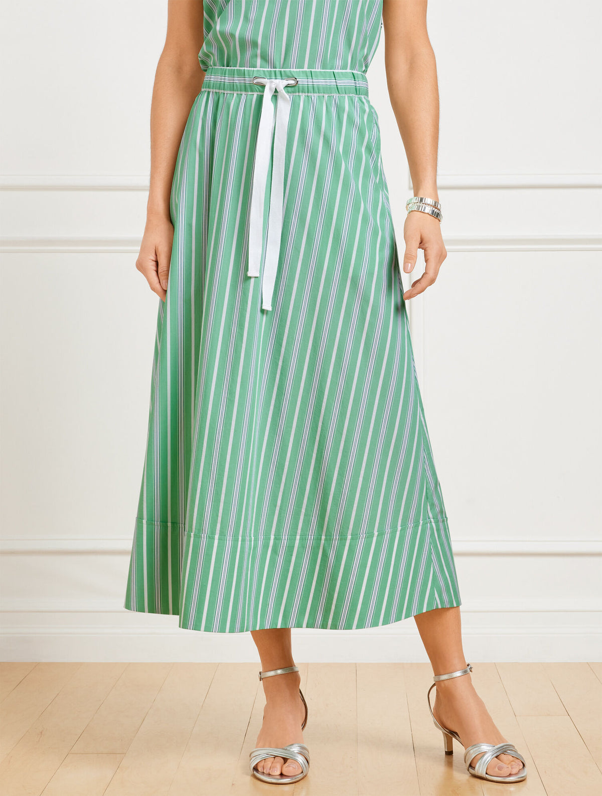 Talbots FRESH POPLIN DRAWSTRING SKIRT - DEWDROP STRIPE