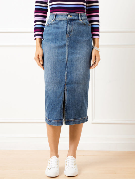 Talbots DENIM MIDI SKIRT - TIDAL WASH