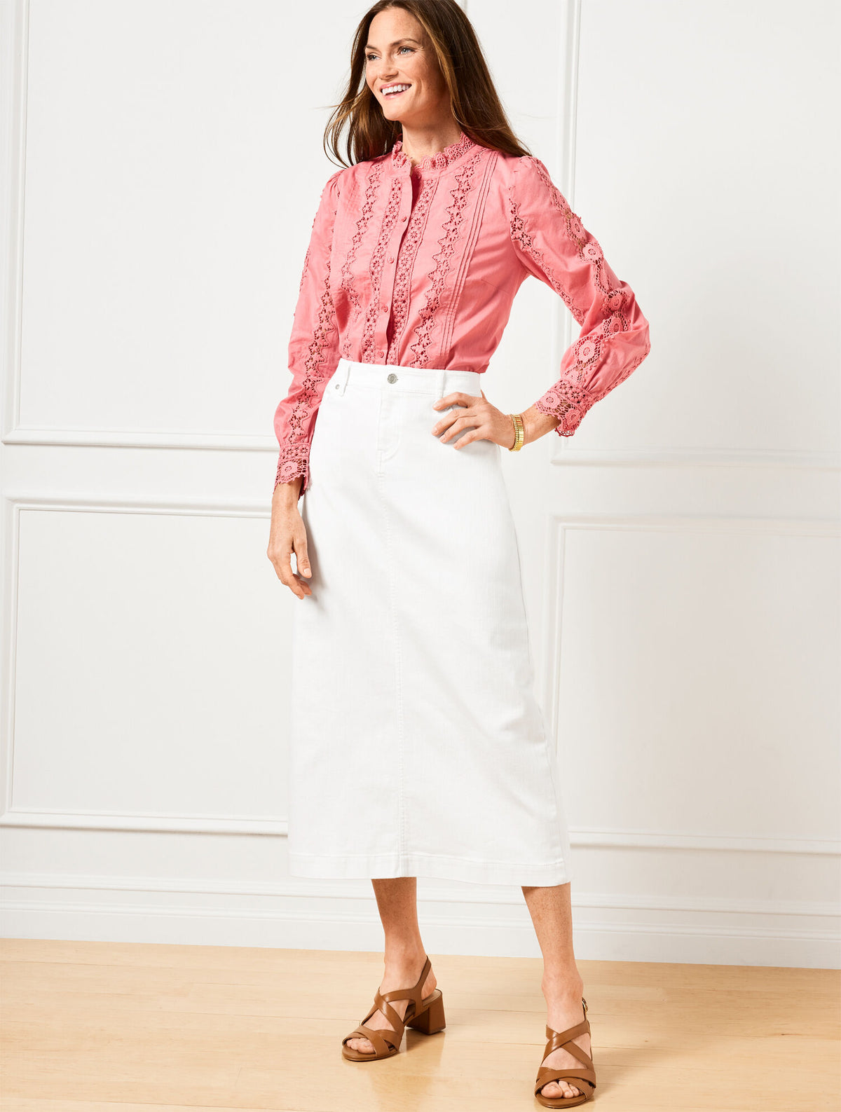 Talbots DENIM MIDI SKIRT - WHITE