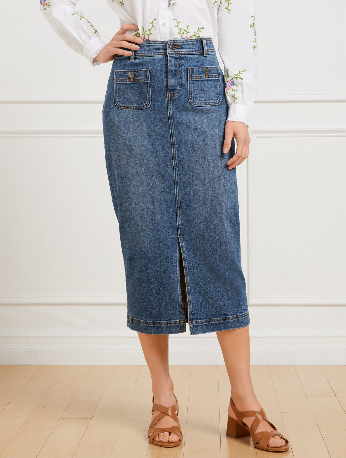Talbots DENIM MIDI SKIRT - CATALINA WASH