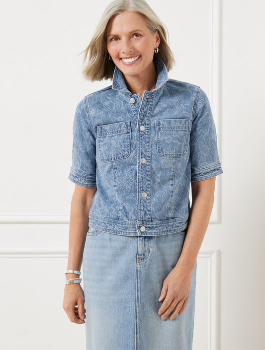 Talbots SHORT SLEEVE JEAN JACKET - FLORAL