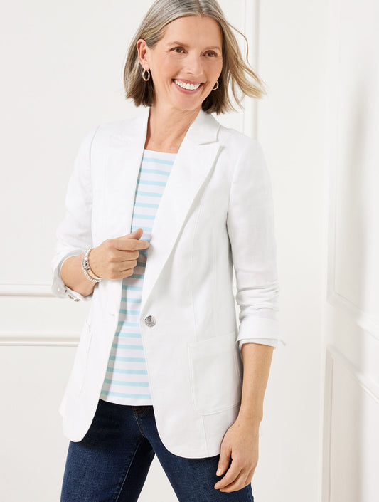 Talbots TAILORED SEAMING LINEN BLAZER - WHITE