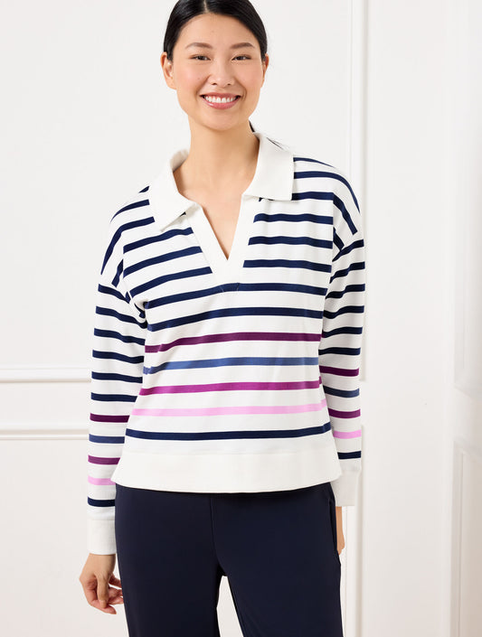 Talbots MODAL FRENCH TERRY JOHNNY COLLAR PULLOVER - SPROUTS STRIPE