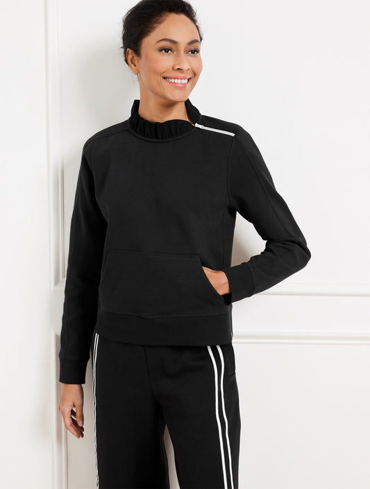 Talbots PIQUÉ ZIP SHOULDER PULLOVER