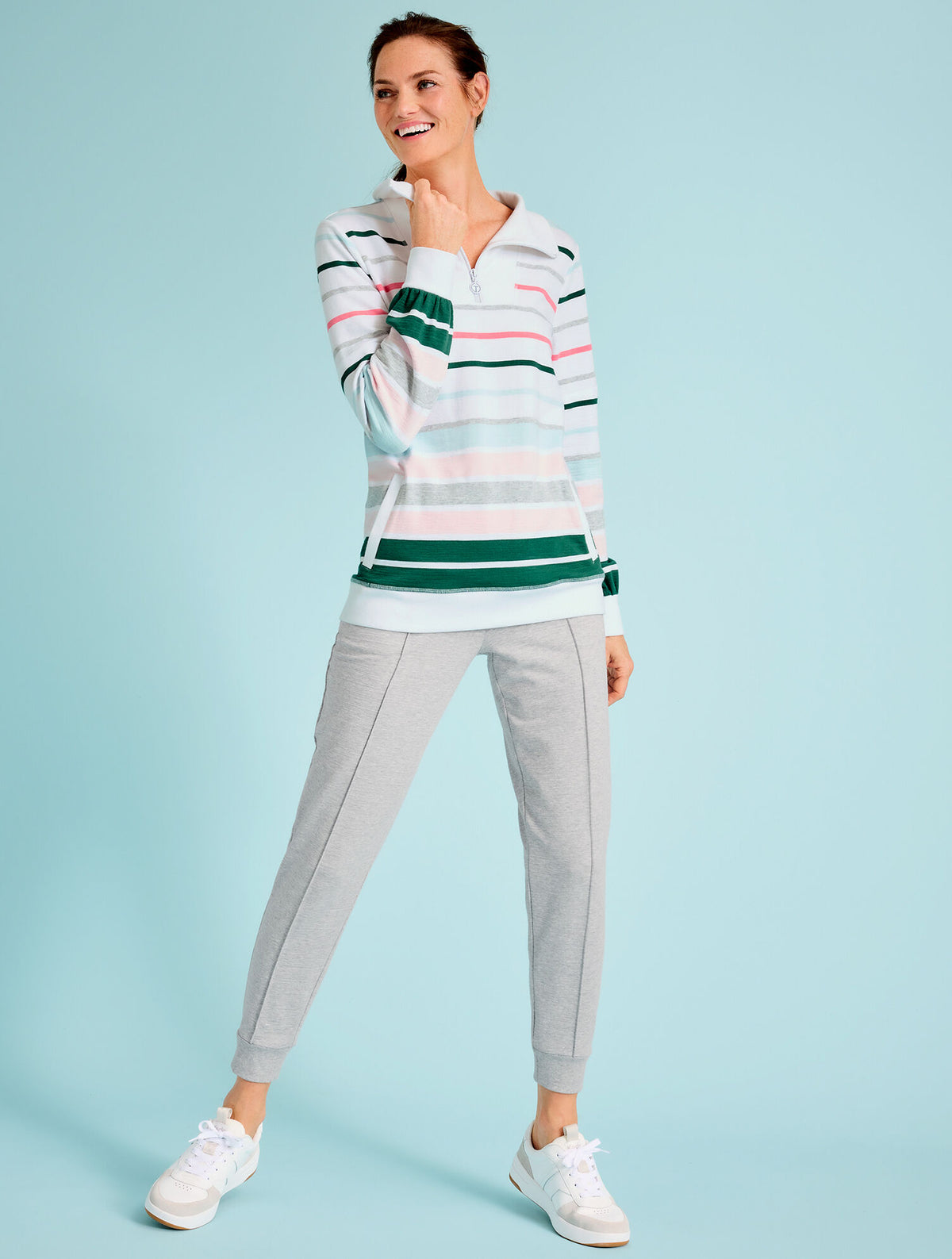 Talbots COZY CRUSH HALF-ZIP PULLOVER - BUDDING STRIPE