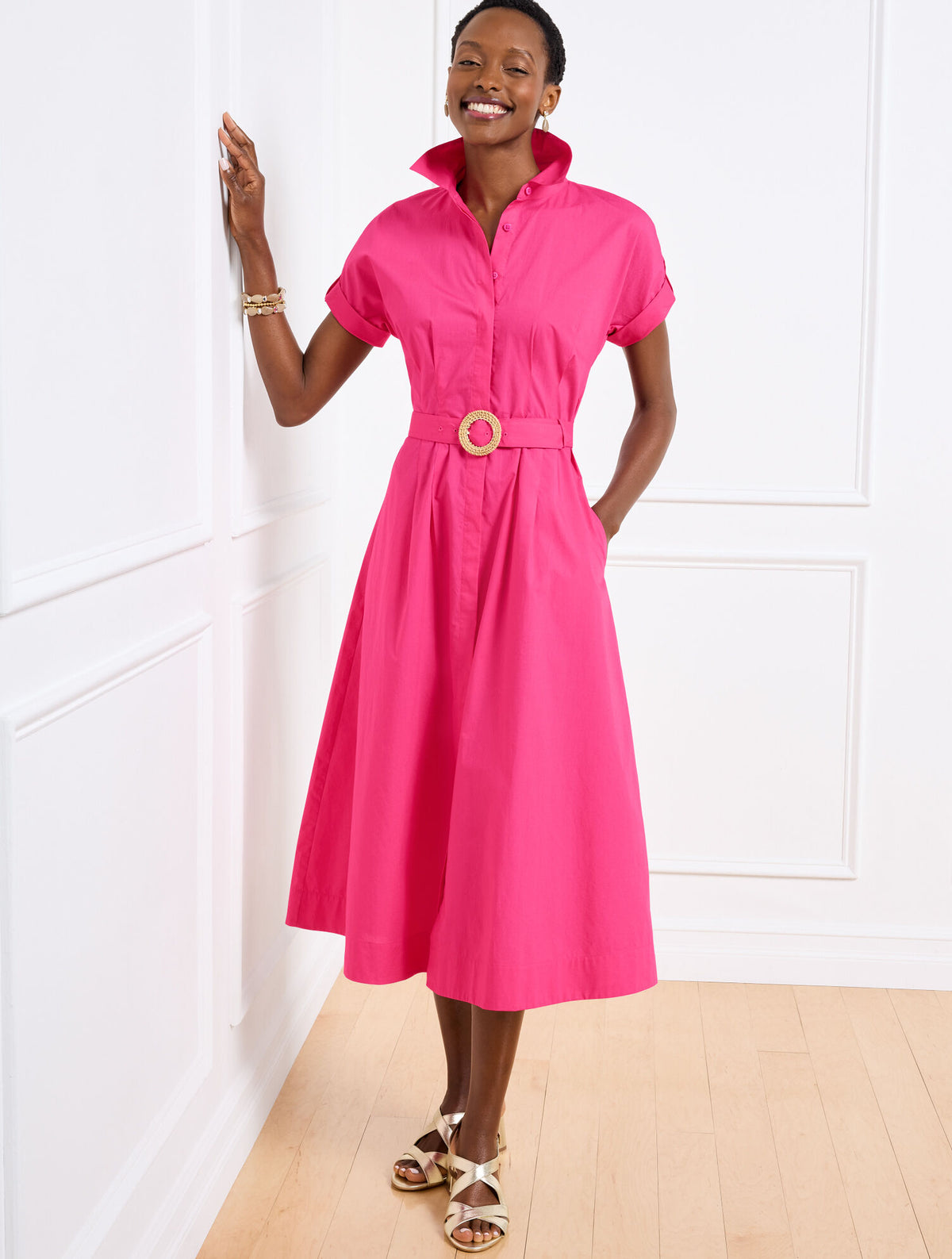 Talbots RAFFIA BUCKLE POPLIN SHIRTDRESS