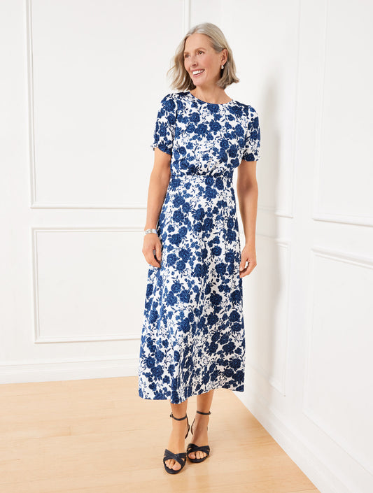 Talbots SATIN MIDI DRESS - BLUSHING ROSES