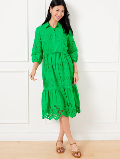 Talbots EYELET PUFF SLEEVE POPLIN SHIRTDRESS
