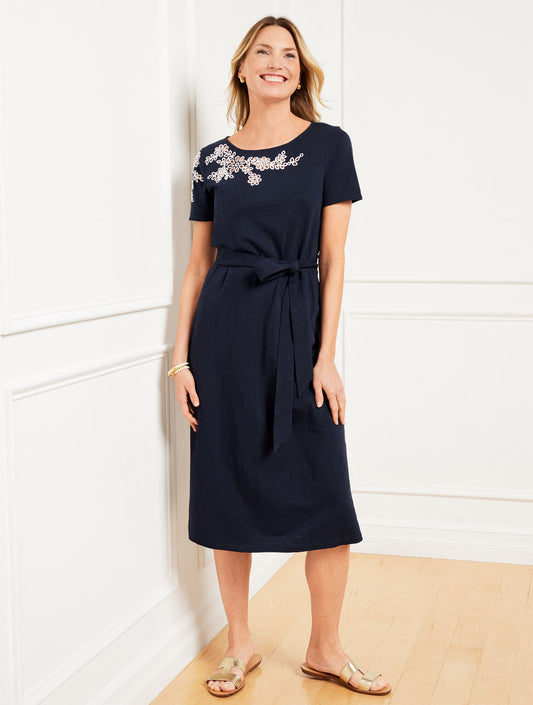 Talbots EMBROIDERED NANTUCKET SLUB MIDI DRESS
