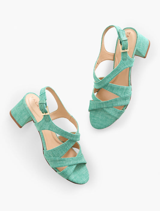 Talbots MILLIE STRAPS BLOCK HEEL WASHED LINEN SANDALS