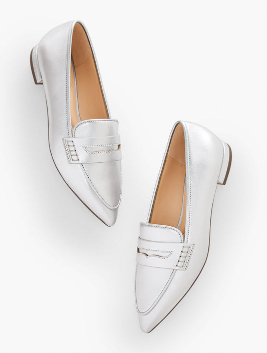 Talbots SCARLET POINTED TOE METALLIC LEATHER LOAFERS