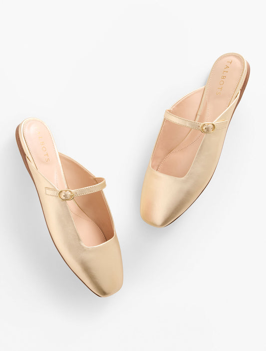 Talbots SLOAN MARY JANE METALLIC LEATHER MULES