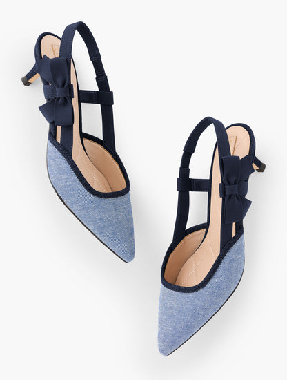 Talbots SYLVIE BOW SLINGBACK CHAMBRAY PUMPS