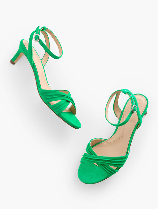 Talbots TALLIA PLEATED SUEDE ANKLE STRAP HEEL SANDALS