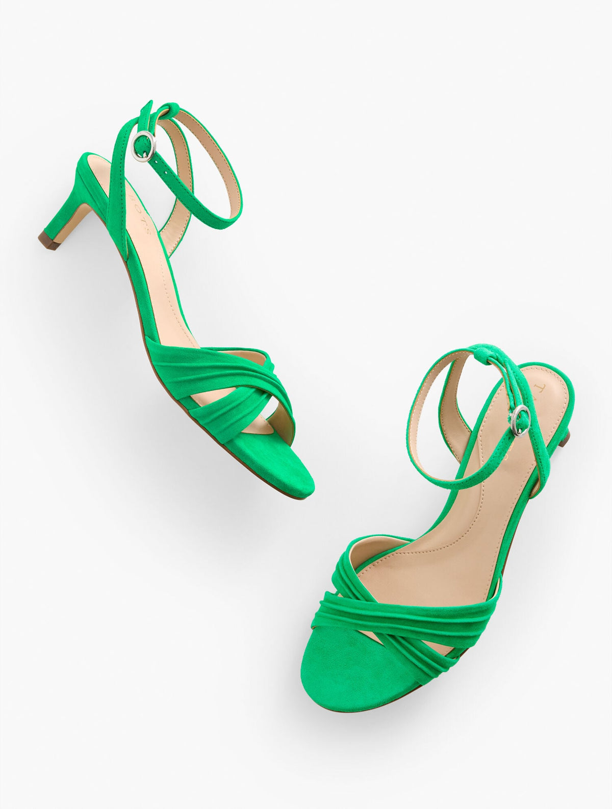 Talbots TALLIA PLEATED SUEDE ANKLE STRAP HEEL SANDALS