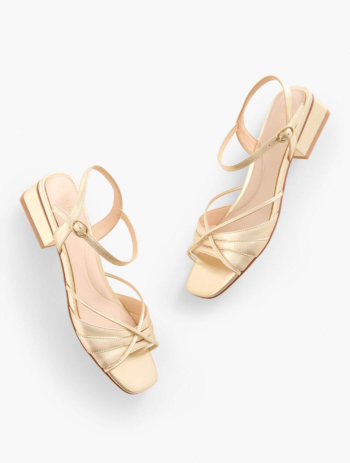 Talbots VIV STRAPPY METALLIC NAPPA BLOCK HEEL SANDALS