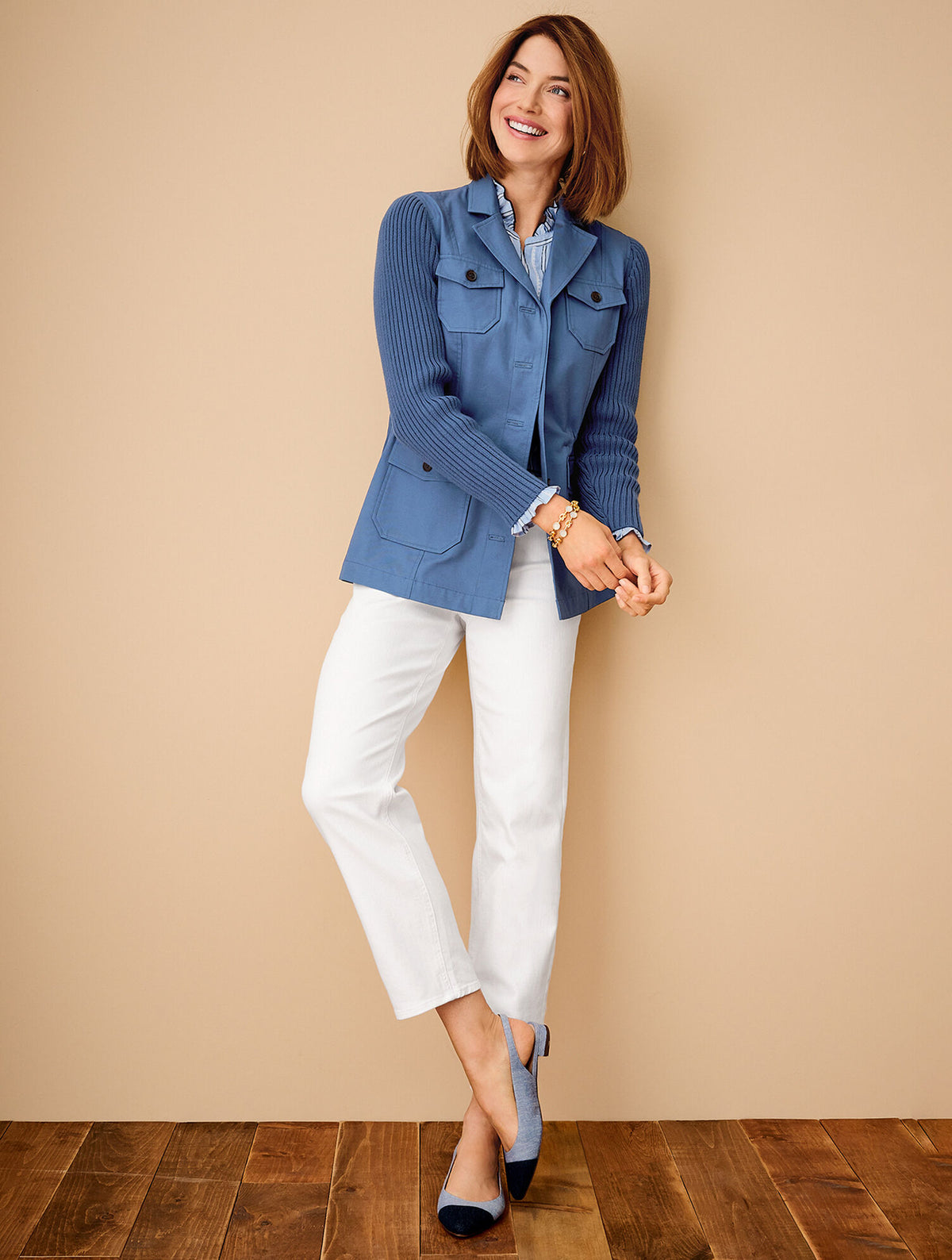 Talbots SMOCKED TOP - DOT STRIPE