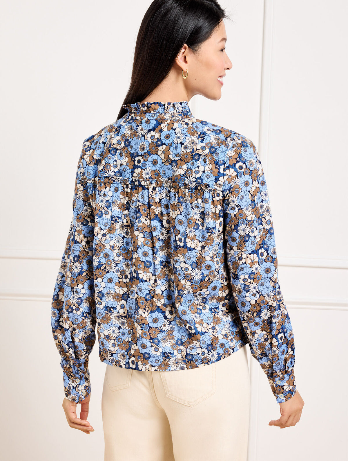 Talbots RUFFLE SHORT SHIRT - GATHERED BLOSSOMS