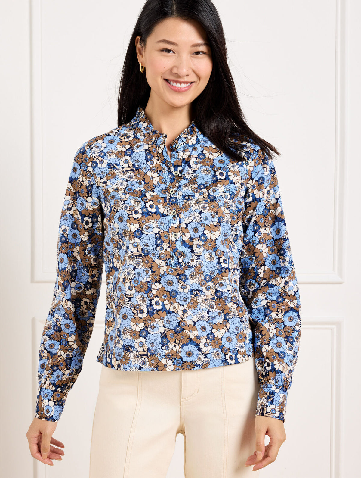 Talbots RUFFLE SHORT SHIRT - GATHERED BLOSSOMS