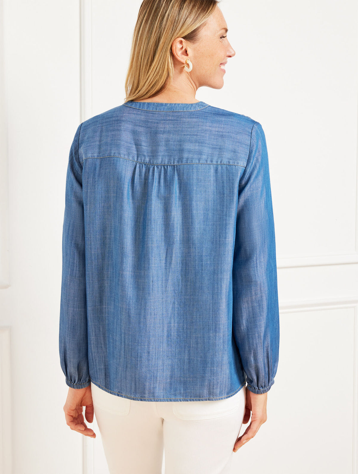 Talbots DENIM SMOCKED SHORT POPOVER
