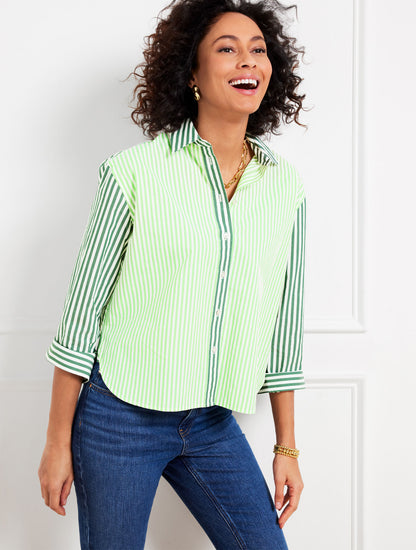 Talbots POPLIN SHORT SHIRT - BLOOMING STRIPE