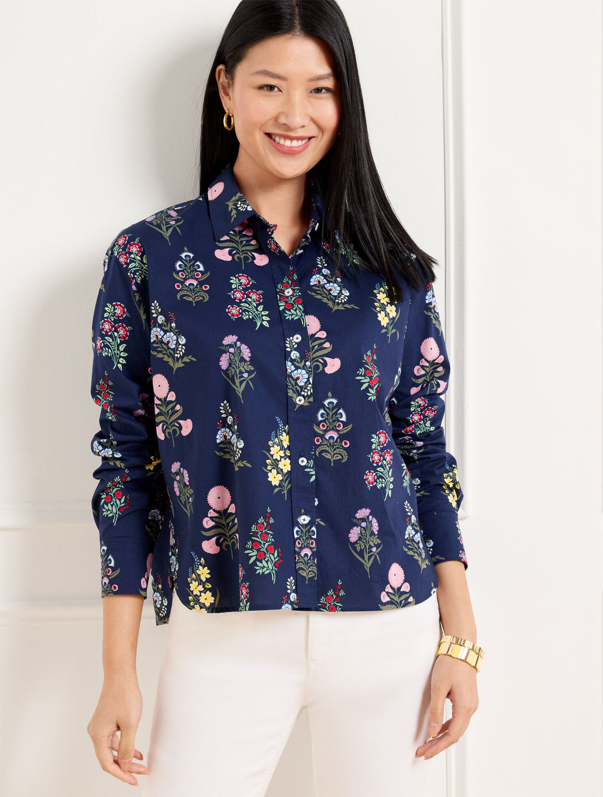 Talbots POPLIN SHORT SHIRT - FLORAL RADIANCE