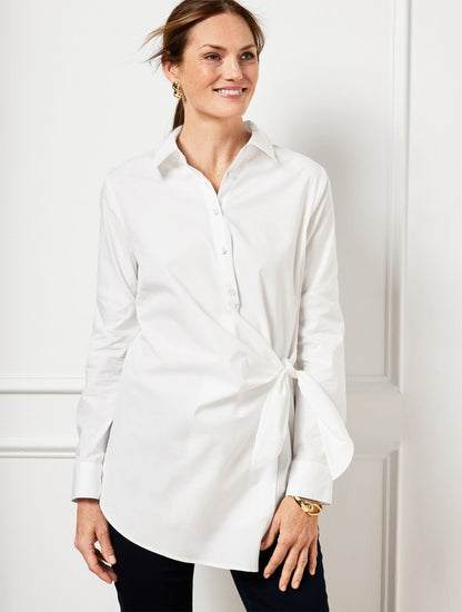 Talbots TIE FRONT DRAPED POPLIN SHIRT