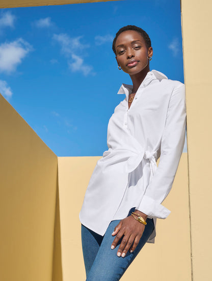 Talbots TIE FRONT DRAPED POPLIN SHIRT