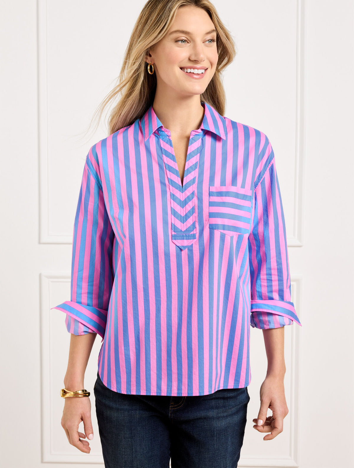 Talbots SHORT SHIRT - GARDEN STRIPE