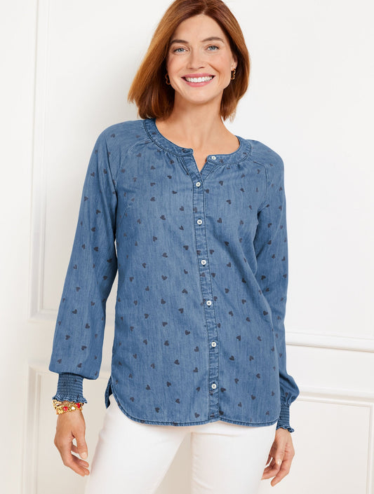 Talbots DENIM RUFFLE TOP - SPRING HEARTS