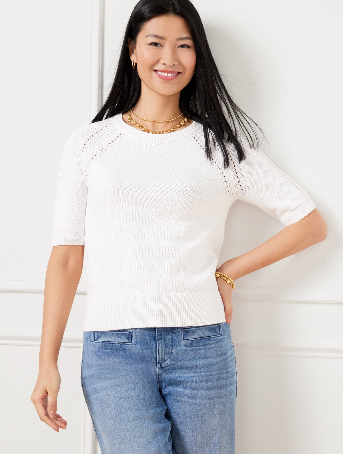Talbots POINTELLE CREWNECK PULLOVER