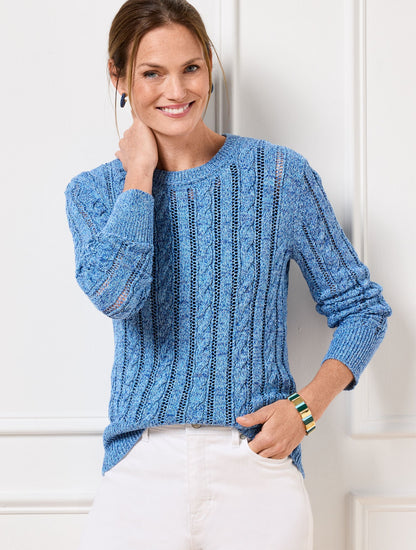 Talbots OPEN KNIT CABLE CREWNECK SWEATER - MARL