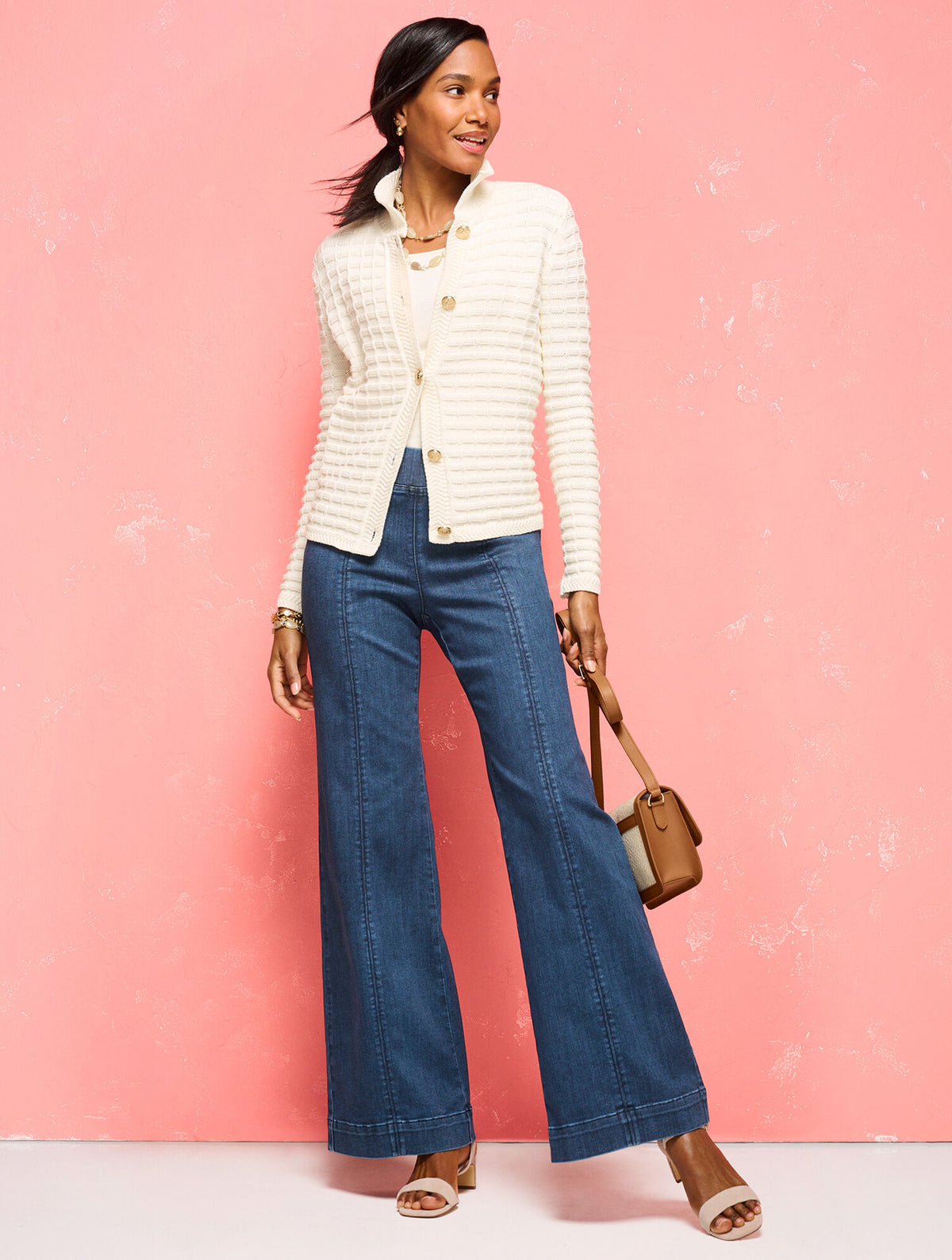 Talbots TEXTURED POLO CARDIGAN