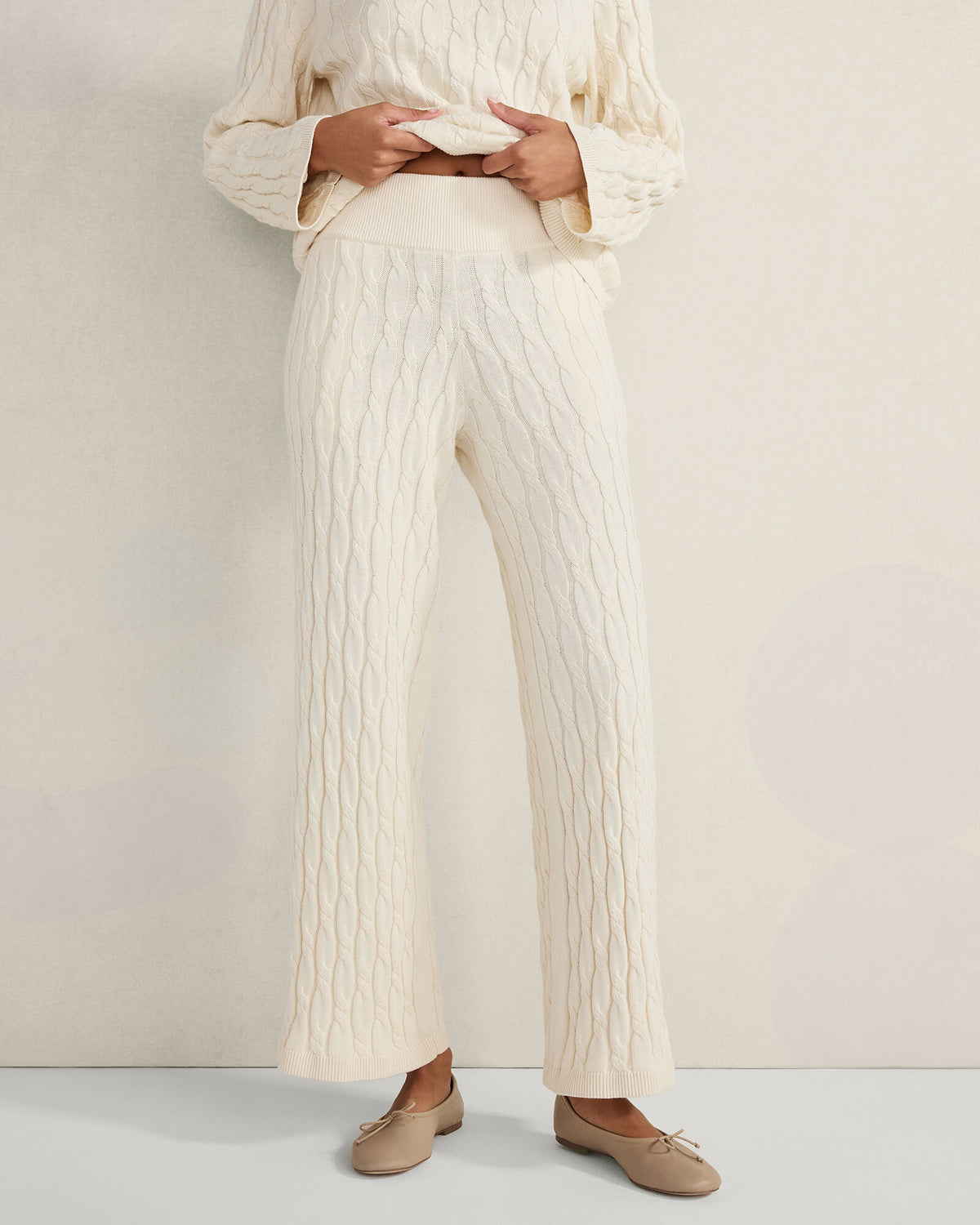 Talbots COTTON CASHMERE CABLE KNIT WIDE LEG PANTS