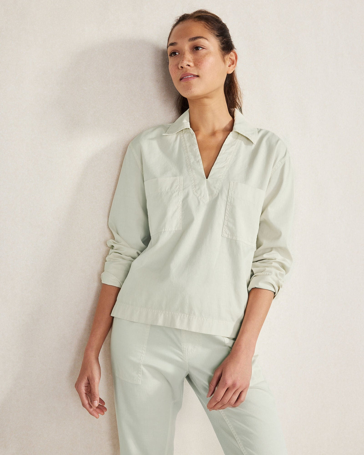 Talbots LIGHTWEIGHT TWILL COLLARED PULLOVER