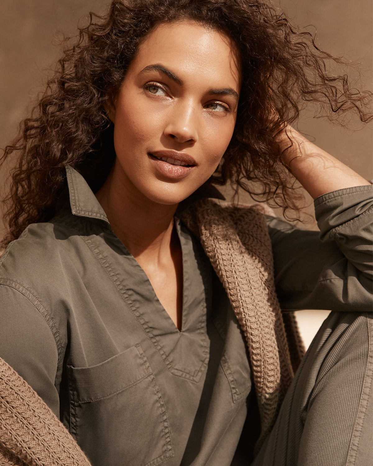 Talbots LIGHTWEIGHT TWILL COLLARED PULLOVER