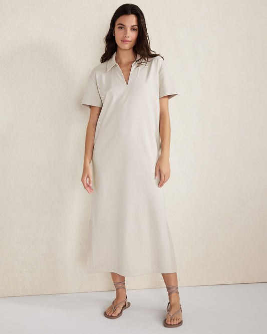 Talbots ORGANIC COTTON INTERLOCK COLLARED MIDI DRESS