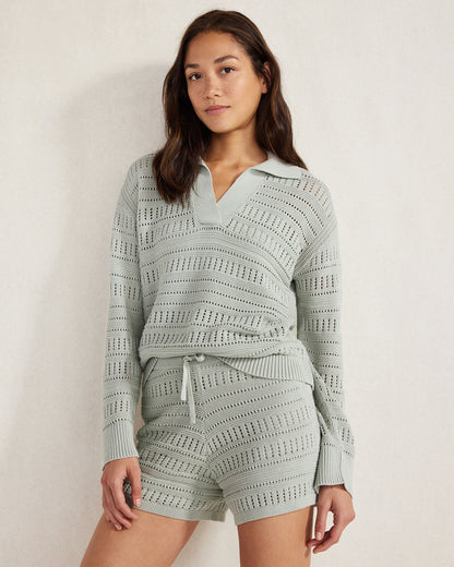 Talbots ORGANIC COTTON OPEN STITCH JOHNNY COLLAR SWEATER