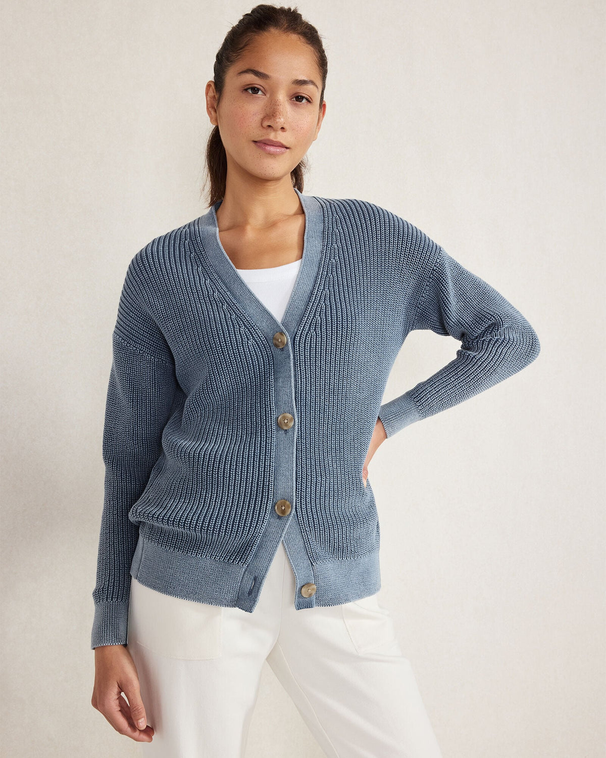 Talbots GARMENT-DYED ORGANIC COTTON SHAKER STITCH CARDIGAN