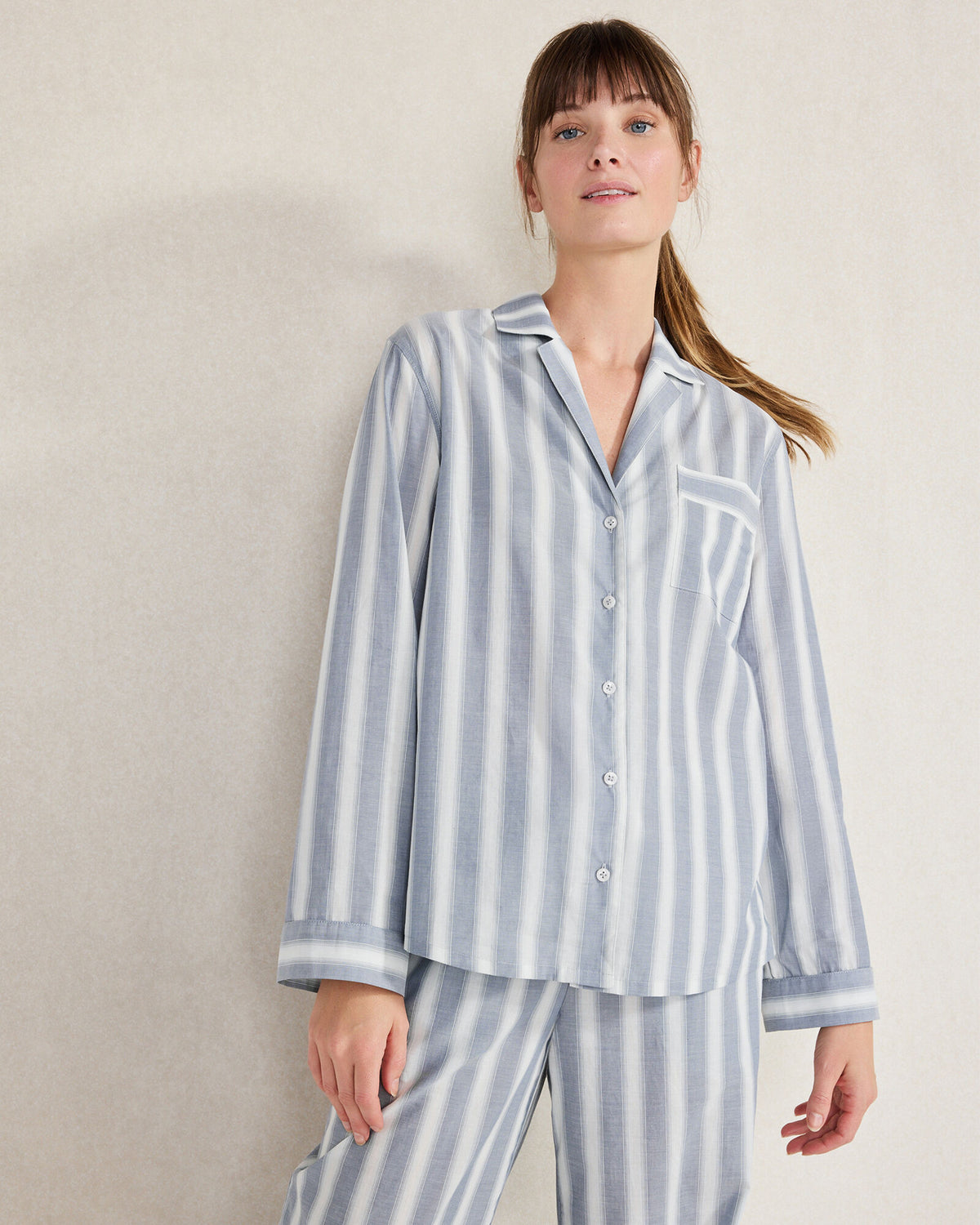 Talbots ORGANIC COTTON POPLIN MIXED STRIPE PAJAMA SHIRT