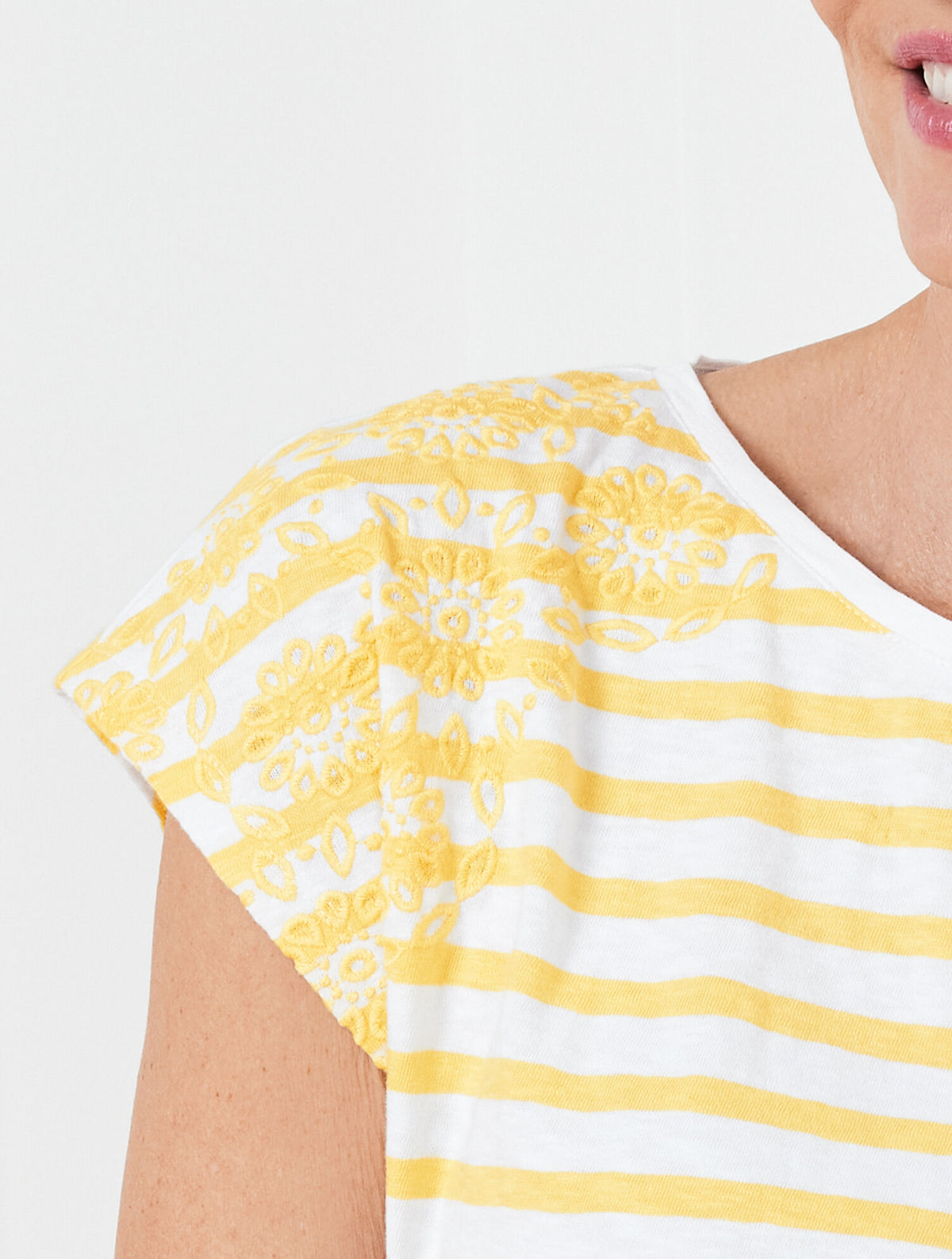 Talbots EMBROIDERED DROPPED SHOULDER TEE - JOSEPHINE STRIPE