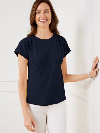 Talbots SMOCKED SHOULDER CREWNECK TEE