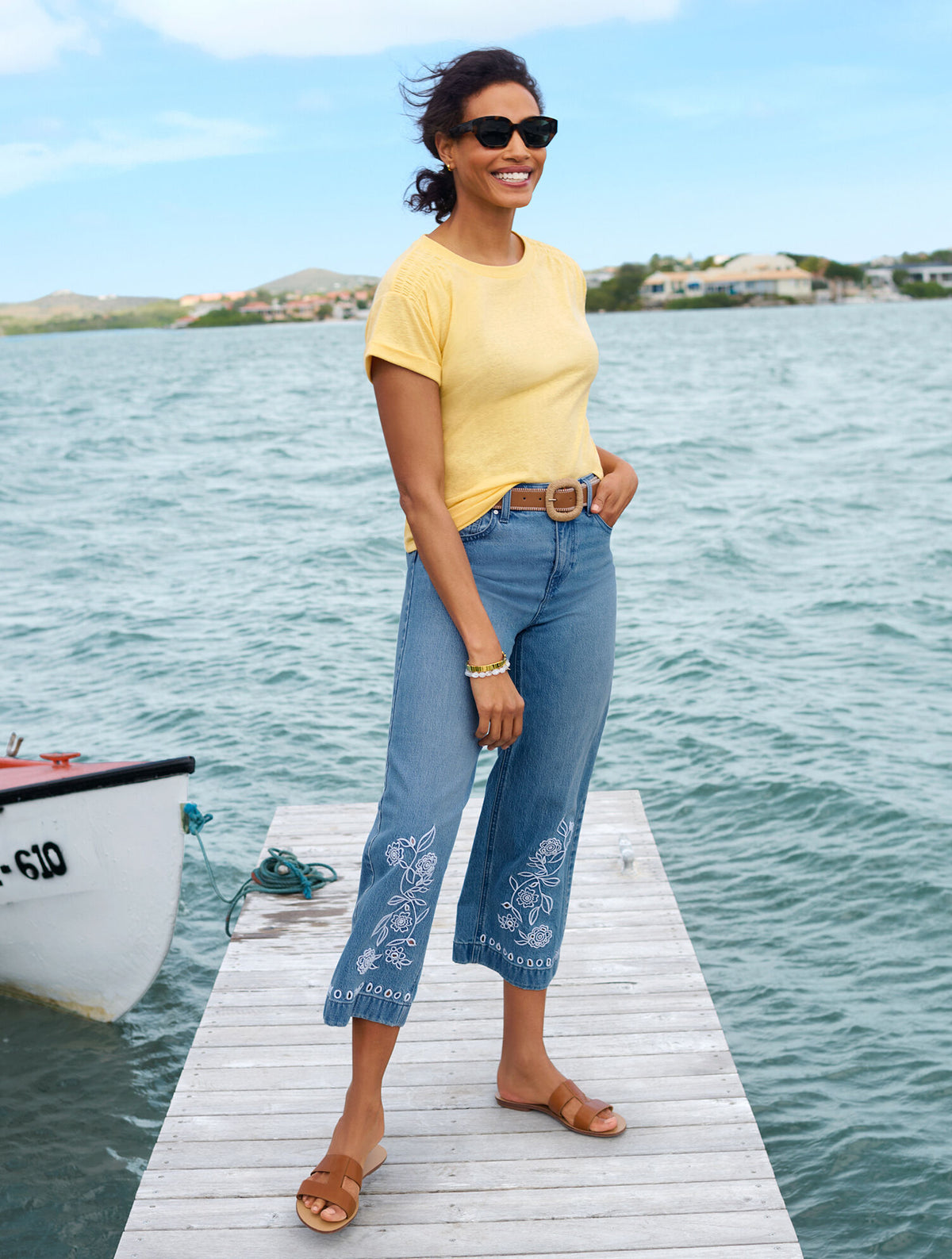 Talbots SMOCKED SHOULDER CREWNECK TEE