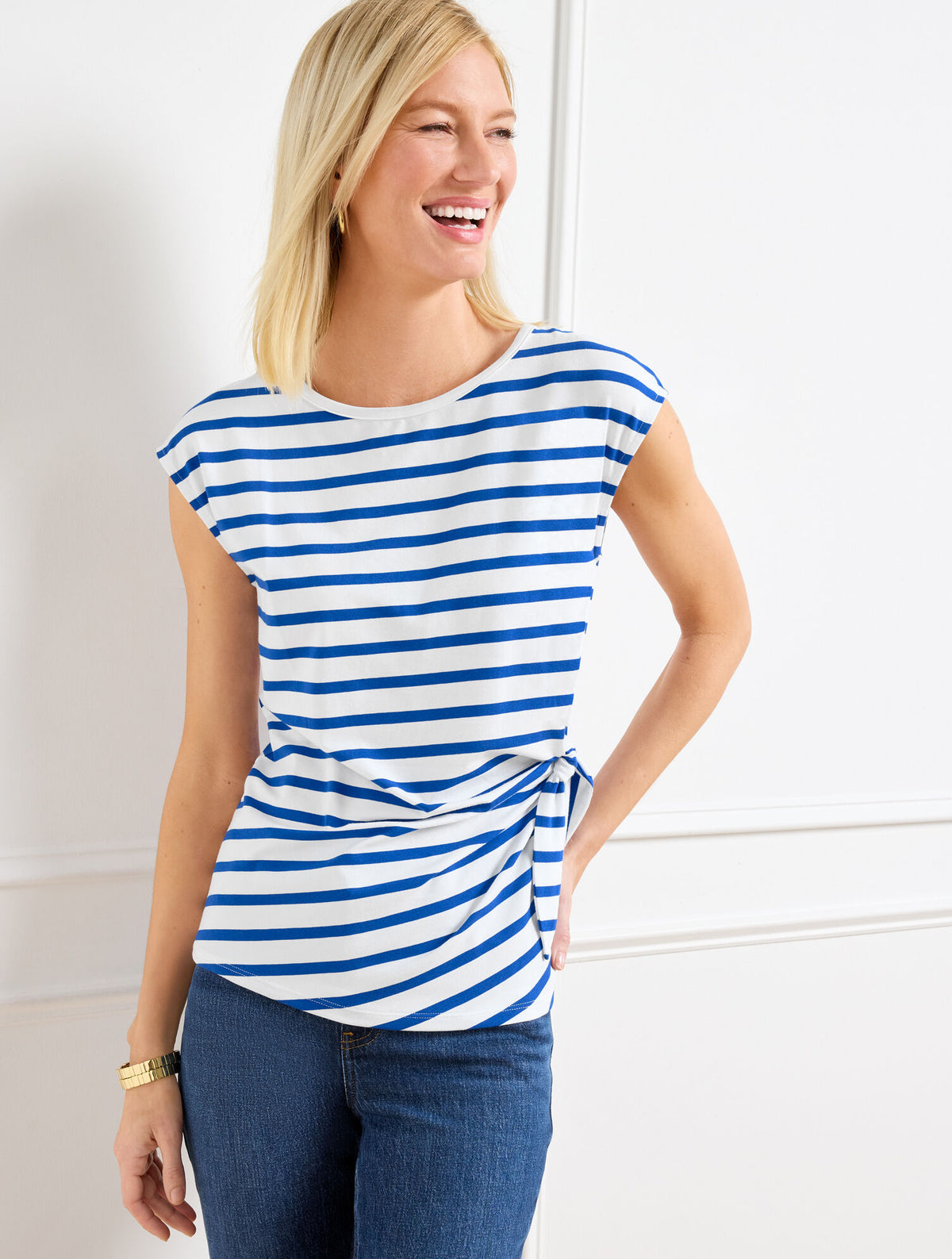 Talbots SIDE TIE CREWNECK TEE - STRIPE