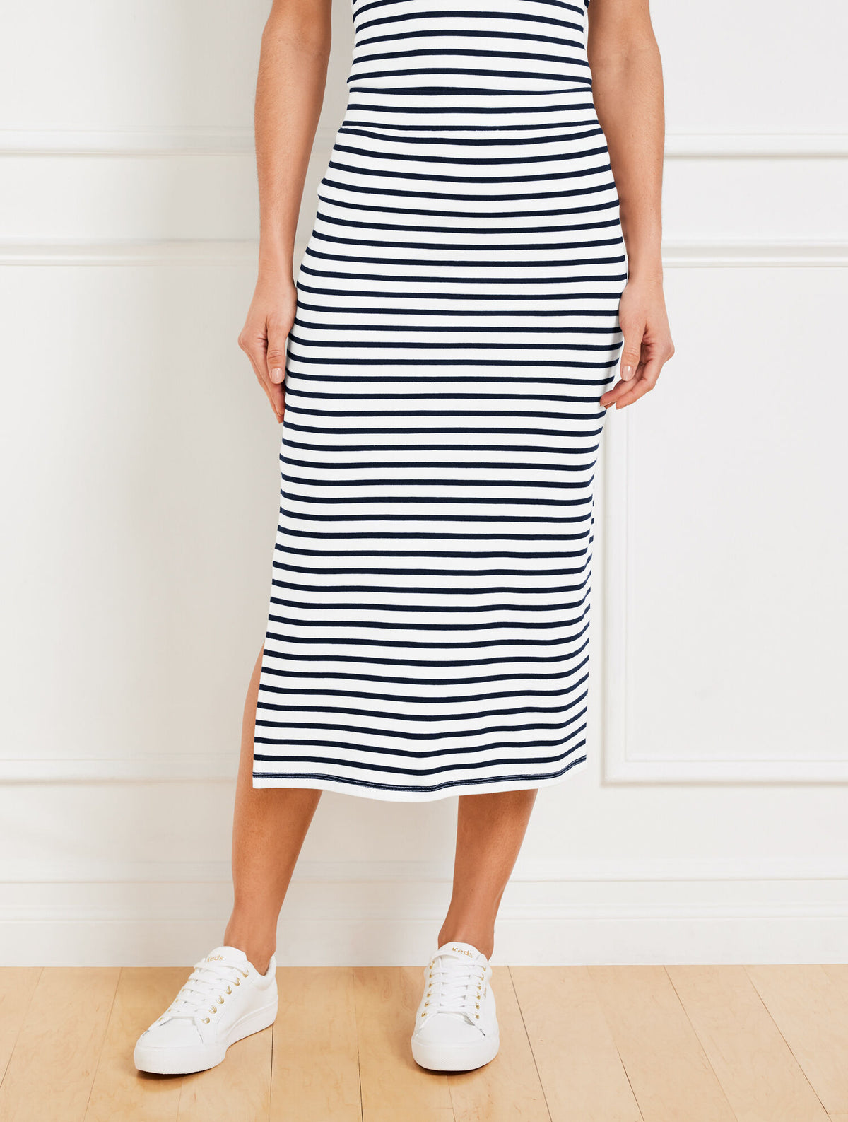 Talbots SEASIDE FRENCH TERRY STRIPE MIDI SKIRT