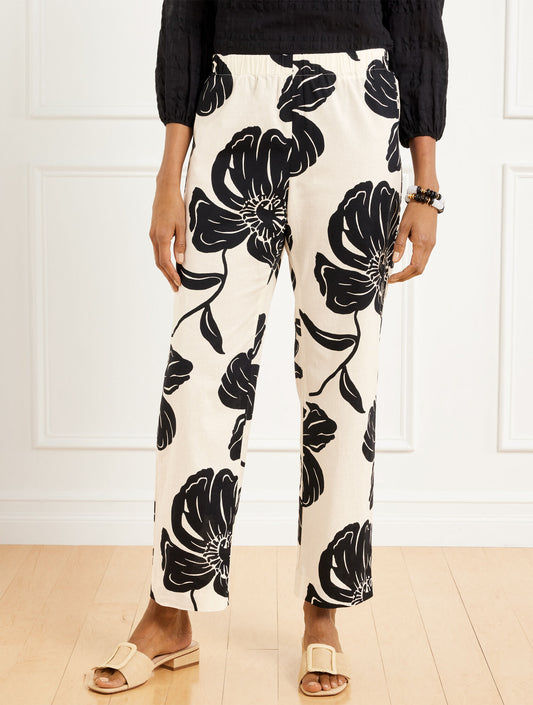 Talbots STRAIGHT ANKLE PULL-ON WASHED LINEN PANTS - STUNNING BLOOMS