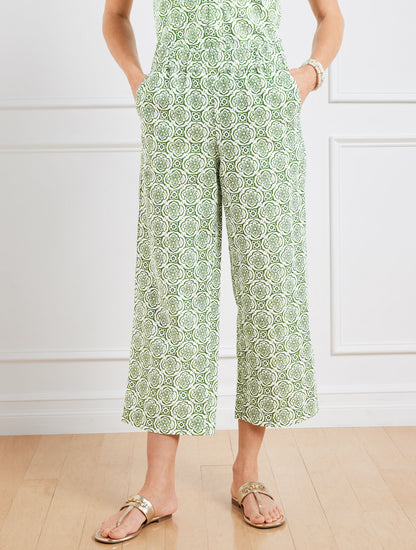 Talbots WIDE CROP WASHED LINEN PANTS - PRETTY MEDALLION