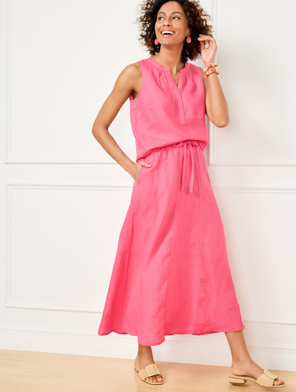 Talbots LINEN DRAWSTRING MIDI SKIRT