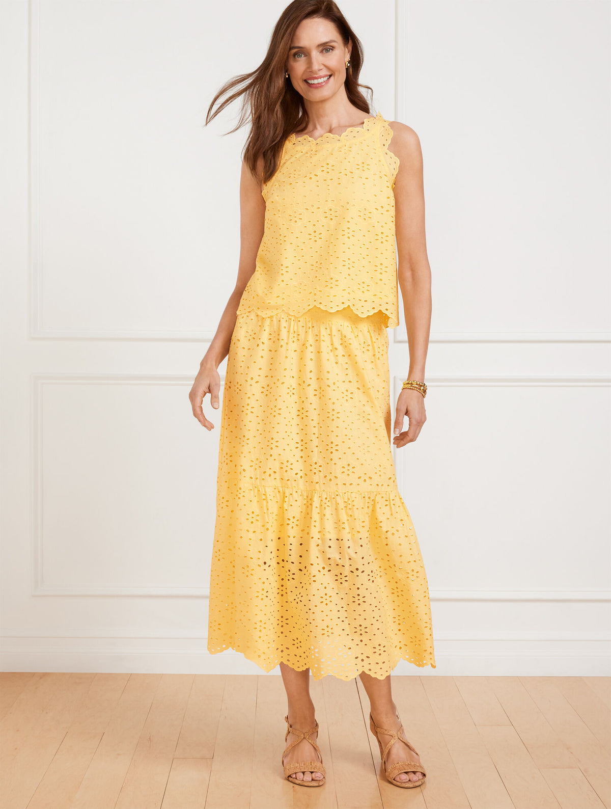 Talbots FLORAL DIAMOND EYELET FLOUNCE MIDI SKIRT